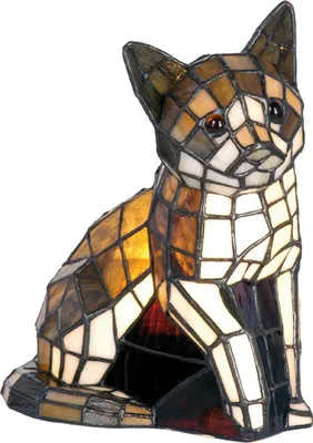 Image de Clayre & Eef Tiffany lampe de table chat 21x11x25 cm brun blanc verre