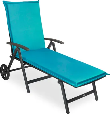 Produktbild von MC.Sammler Liegenauflage Blau 190x60x9 cm, extra dick, waschbar, mit wasserabweisendem, abriebfestem, reißfestem, hautfreundlichem Bezugsstoff, Kaltschaumstoff RG 25kg/m3 & Vlieswatte 200g/m2, für Gartenliege, Sonnenliege, Liegestuhl, höchster Komfort, modernes Design, stabile Befestigung