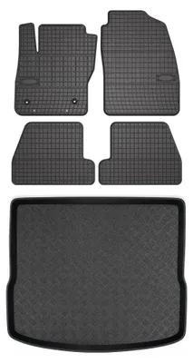 Image de Tapis en caoutchouc + bac de coffre pour Ford Focus MK3 2015-2018 (break) – 5 pièces, noirs, sur mesure
