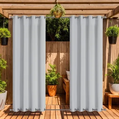 Obrázek produktu pro sada 2 venkovních závěsů pro zahradní terasu pavilon pergola Voděodolné větruodolné venkovní závěsy Breezeproof Tepelně izolované UV ochrana, šedá/bílá, 140x275cm