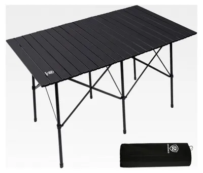 Produktbild von Klappbarer Campingtisch für 4-6 Personen, Aluminium Tischplatte, Tragetasche für Camping, Picknick, Garten, Balkon, Schwarz