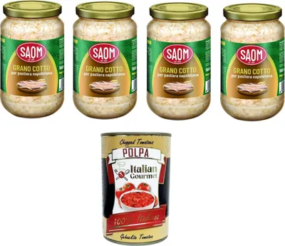 Produktbild von Saom Grano Cotto per Pastiera Napoletana gekochter Weizen für neapolitanische Pastiera 4x560 gr+ Italian Gourmet polpa 400g