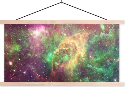 Produktbild von MuchoWow® Textilposter Sterne - Grün - Weltraum 120x60 cm mit holzfarbenen Rahmen - Klemmleiste