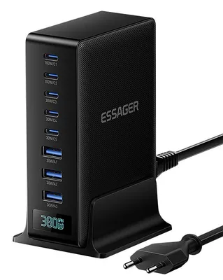 Produktbild von ESSAGER NCC-888 380W USB-Ladegerät mit 8 Ports, 5× USB-C, 3× USB-A, PD3.0, QC4.0, PPS, Schnellladegerät, Desktop-Ladestation, EU-Stecker