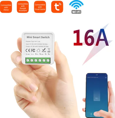 Image de Wifi Smart Light 16A DIY Circuit Breaker Timed Light Switch 1 Gang 2-Way Control Tuya Wireless On-Off Smart Wall Switch Module Voice Control Compatible with Alexa /