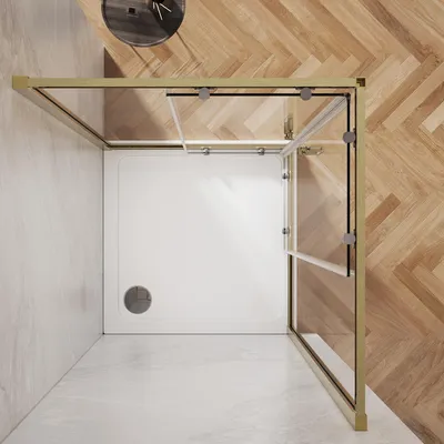 Produktbild von SONNI 70 x 70 x 195 Gebürstetes Gold Duschabtrennung , Schiebetür mit Ober- und Unterschiene, 5 mm Glas, Türrahmen mit 20 mm Verstellbereich