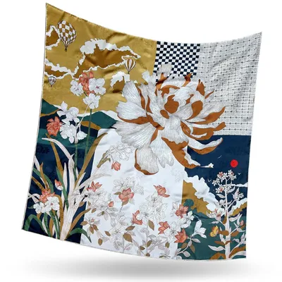 Immagine prodotto di Secret Julia® Sciarpa in seta premium da donna 100% seta, foulard grande di alta qualità, 108x108 cm, stampato su entrambi i lati, botanico, SS002