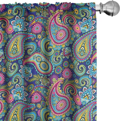 Produktbild von ABAKUHAUS Paisley Vorhänge, Gardinen, Traditionell Blattartig Paisley Elemente Mit Orientalisch Motiv Im Stoffmuster, 2 Stück 75 x 225 cm, Mehrfarbig