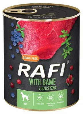 Zdjęcie produktu dla Rafi Mokra Karma Dla Psów Z Dziczyzną, Borówką I Żurawiną 800 G