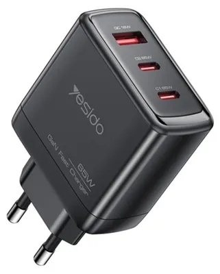 Obrázek produktu pro Yesido – Síťová nabíječka 2× USB-C + USB-A 65 W GaN – černá