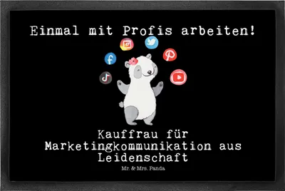 Produktbild von Mr. & Mrs. Panda Fussmatte Kauffrau für Marketingkommunikation Leidenschaft 40 x 60 cm - Schwarz - Geschenk, Schmutzfänger, fußmatte, Sauberlaufmatte, Schmutzfangmatte