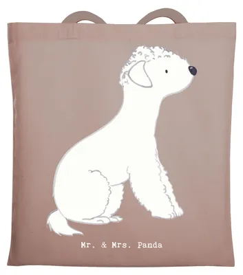 Produktbild von Mr. & Mrs. Panda Shopping Tasche Bedlington Terrier Moment - Braun Pastell - Geschenk, Tragetasche, Tote Bag, dokumententasche, Jutebeutel