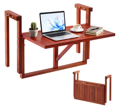 Obrázek produktu pro VEVOR Balkónový závěsný stolek, 560x280 mm, skládací stolek, 27 kg, závěsný stolek na balkon, vhodný na terasu, do zahrady nebo na balkon, kompatibilní s zábradlí o rozměrech 80-135 mm, výškově nastavitelný, deska stolu z akáciového dřeva, úsporný design