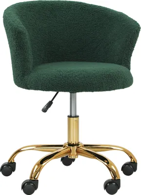 Produktbild von Vinsetto Ergonomischer Bürostuhl mit Teddyfleece-Bezug, Drehstuhl mit verstellbarer Höhe, gepolsterter Sitzfläche und goldfarbenem Stahlgestell, für Büro, Wohnzimmer, Schlafzimmer, Grün