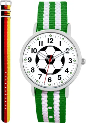 Produktbild von Pacific Time Fußball Armbanduhr Kinder Jungen 2 Wechselarmbänder grün weiß + Deutschland 86722