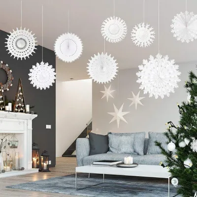 Produktbild von Schneeflocken-Dekoration aus Papier weiß 16 Stück für Weihnachten Hochzeiten und Taufen