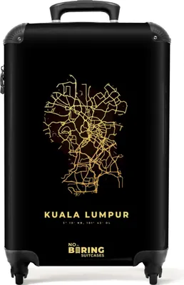 Produktbild von NoBoringSuitcases.com® Koffer Handgepäck Trolley Rollkoffer Kleine Reisekoffer mit 4 Rollen - Karte - Gold - Karte - Kuala Lumpur - Malaysia - Cabin Size < 55x40x23 cm & 55x40x20 cm - Fotokoffer - Kabinenkoffer - BoardgepäckHandgepäck Koffer 55x35x20 cm, 36L,