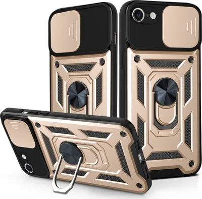 Produktbild von iPhone SE 2020 Hülle mit 360° Drehbarer Magnetische Ring Ständer Halter Dia Kameraschutz TPU Bumper Silikon Schutzhülle für iPhone SE 2020 Gold