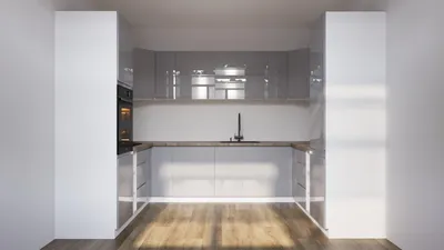 Produktbild von U-Form Küche – U-Küchenzeile – Küchenblock – Komplettküche – Velmora – K102-G780 – 220 × 300 × 220 cm– Grau Hochglanz Ohne Arbeitsplatte & Elektrogerä