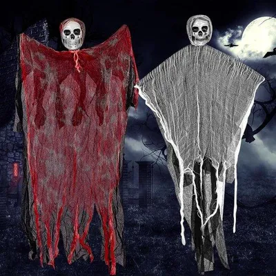 Immagine prodotto di Decorazioni di Halloween - Fantasmi sospesi, 2 pezzi, spaventosi, 90 cm - Fantasmi da appendere all'esterno - Accessori decorativi horror per la festa di Halloween