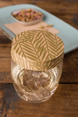 Produktbild von Glasabdeckungen aus hochwertigem Karton, Botanic in Braun-Grün, Ø 74 mm, 200 Stück