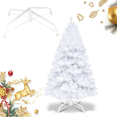 Immagine prodotto di Jayseuw 150cm albero di Natale artificiale, albero di Natale con supporto in metallo, albero di Natale 488 punte aghi in PVC, albero di Natale artificiale sistema pieghevole bianco