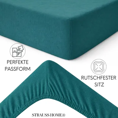 Produktbild von Strauss Home® Premium Spannbettlaken – 160 g/m² Gekämmte Baumwolle – Jersey in Hotelqualität – Formstabil & Langlebig – Rundumgummi – Für Matratzen bis 27 cm – 90x200-100x200 cm - Petrol