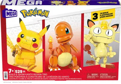 Produktbild von Mattel HPF94 - Mega - Pokémon - Bausatz, Kanton Region Trio - Pikachu, Glumanda, Mauzi
