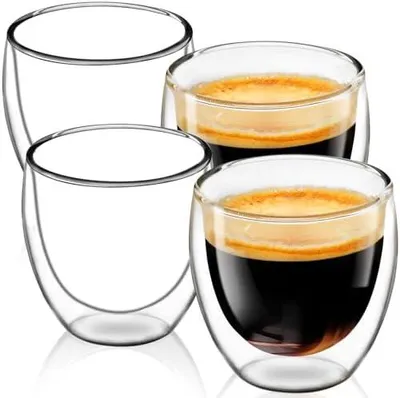 Produktbild von 4er Set Cappuccino Tassen 150ml- Doppelwandige Kaffeegläser, Thermogläser Latte Macchiato Gläser, Cappuccino Gläser, Teegläser, Geeignet für Cafés, Wohnungen, Schulen und Büros