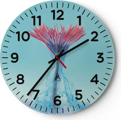 Produktbild von Wanduhr - Rund - Glasuhr - Rosa Gänseblümchen Tinte - 30x30cm - Schleichendes Uhrwerk - Lautlos - zum Aufhängen bereit - Dekoration Modern - Wanddekoration aus Glas - C4AR30x30-4537