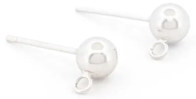 Produktbild von Vintageparts Ohrstecker Kugelkopf 925 Sterling Silber mit Öse 5mm, 2 Stück
