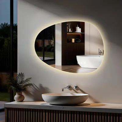 Produktbild von S'AFIELINA Badspiegel mit Beleuchtung 60×45cm LED Touch Schalter Wandspiegel 3 Lichtfarben und Dimmbar, Anti-Beschlag- und Memory-Funktion