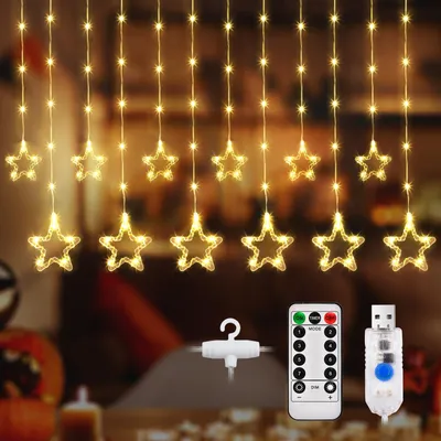 LED-Ster-Vorhanglichter, warmweiß, 144 LEDs, 3,5 m, USB