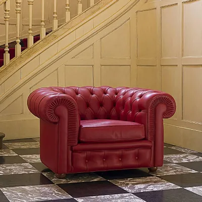 Image de Chesterfield Rot Sessel 1 Sitzer Designer Leder Sofa Couch Polster Fernseh