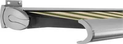 Produktbild von SOLUNA Kassettenmarkise Exclusiv 3,5x1,5 Stoff Dessin 320b70 Gestell E6EV1 silber eloxiert Antrieb links inkl. Motor und
