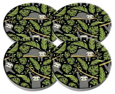 Keramik-Untersetzer mit Faultieren, 4er Set, 10,3 cm