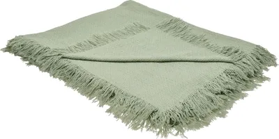 Zdjęcie produktu dla BELIANI Narzuta na łóżko zielona bawełna 220 x 240 cm koc z frędzlami dekoracyjna ozdobna sypialnia
