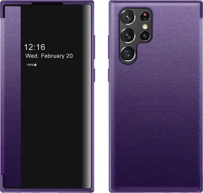 Produktbild von Galaxy S23 Ultra Hülle, Schlank Kunstleder Klapp Ledertasche Schutzhülle für Samsung Galaxy S23 Ultra Lila