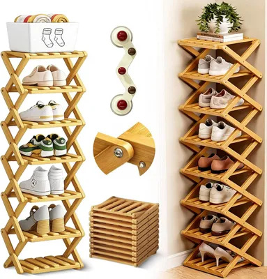 Produktbild von STILVORA Bambus Schuhregal 25cm, Schuhregal ohne Montage, 7 Ebenen Schuhständer platzsparend, stabiles Holz Schuhregal für Flur Schlafzimmer Eingang