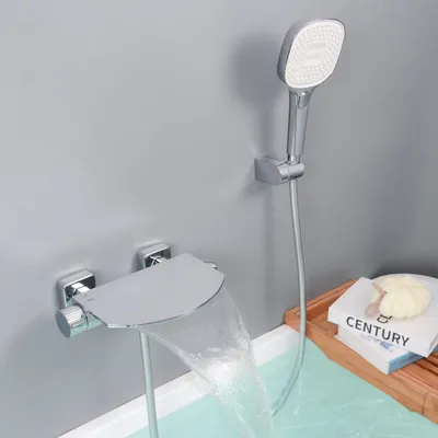 Badkuipkraan mit Handbrause, Wandmontage, Messing poliert
