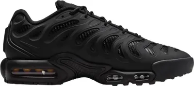 A black Nike Air Max Plus TN Drift sneaker is shown from the side against a white background.