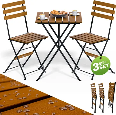 Produktbild von CASARIA® Gartenmöbel Set Balkon 2 Personen Vollmontiert FSC®-zertifiziert Wetterfest Holz Klappbar Garten Terrasse Akazie Metall Tisch 2 Stühle 3-tlg