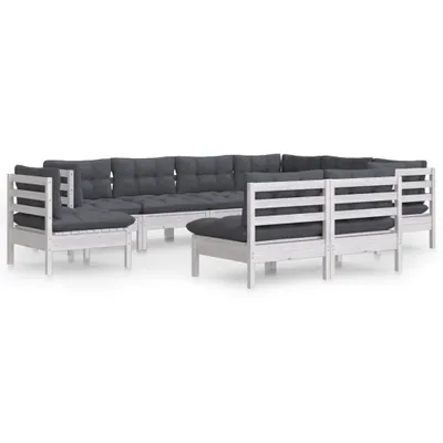 Produktbild von vidaXL 9-tlg. Garten-Lounge-Set mit Kissen Weiß Kiefer Massivholz