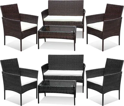 Immagine prodotto di Jayseuw Set da salotto 4 pezzi Mobili da balcone Set da giardino Set di sedute Set di sedute Polyrattan Nero/Marrone