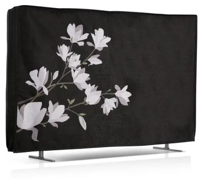 Produktbild von kwmobile Leinen Hülle kompatibel mit 32" TV - Schutzhülle Staubschutz Abdeckhaube für Fernseher - TV Cover Staubhaube Haube - Magnolien