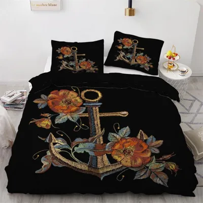 Obrázok produktu pre Sada posteľnej bielizne, 3-dielna, 155x220 cm, mikrovlákno, motív kotvy, zapínanie na zips