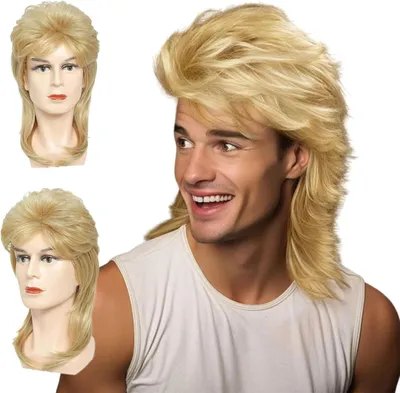 Produktbild von Blonde Mullet Perücke, Lange Locken, für Karneval, Halloween, Braun