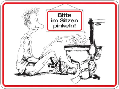 Produktbild von Dreifke® WC-Schild, Bitte im Sitzen pinkeln, 120 x 150 mm, Alu geprägt 1 Stk.