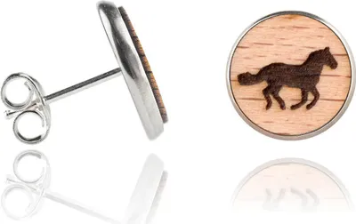 Produktbild von Holzohrstecker Edelstahl mit Pferd in Buchenholz