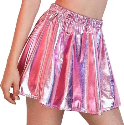 Obrázek produktu pro Dámská lesklá sukně s plisováním, s metalickým vzhledem, mini sukně typu "skater" s elastickým pasem, ideální na rave party, jako kostým pro taneční vystoupení pro ženy a dívky
